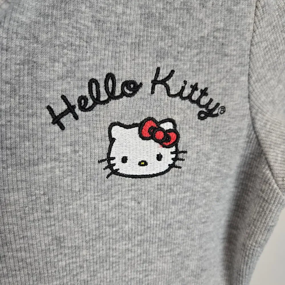 Hello Kitty Sanrio Dress Gray Ribbed Polo Style Short Sleeve Embroidered Large - Picture 2 of 6